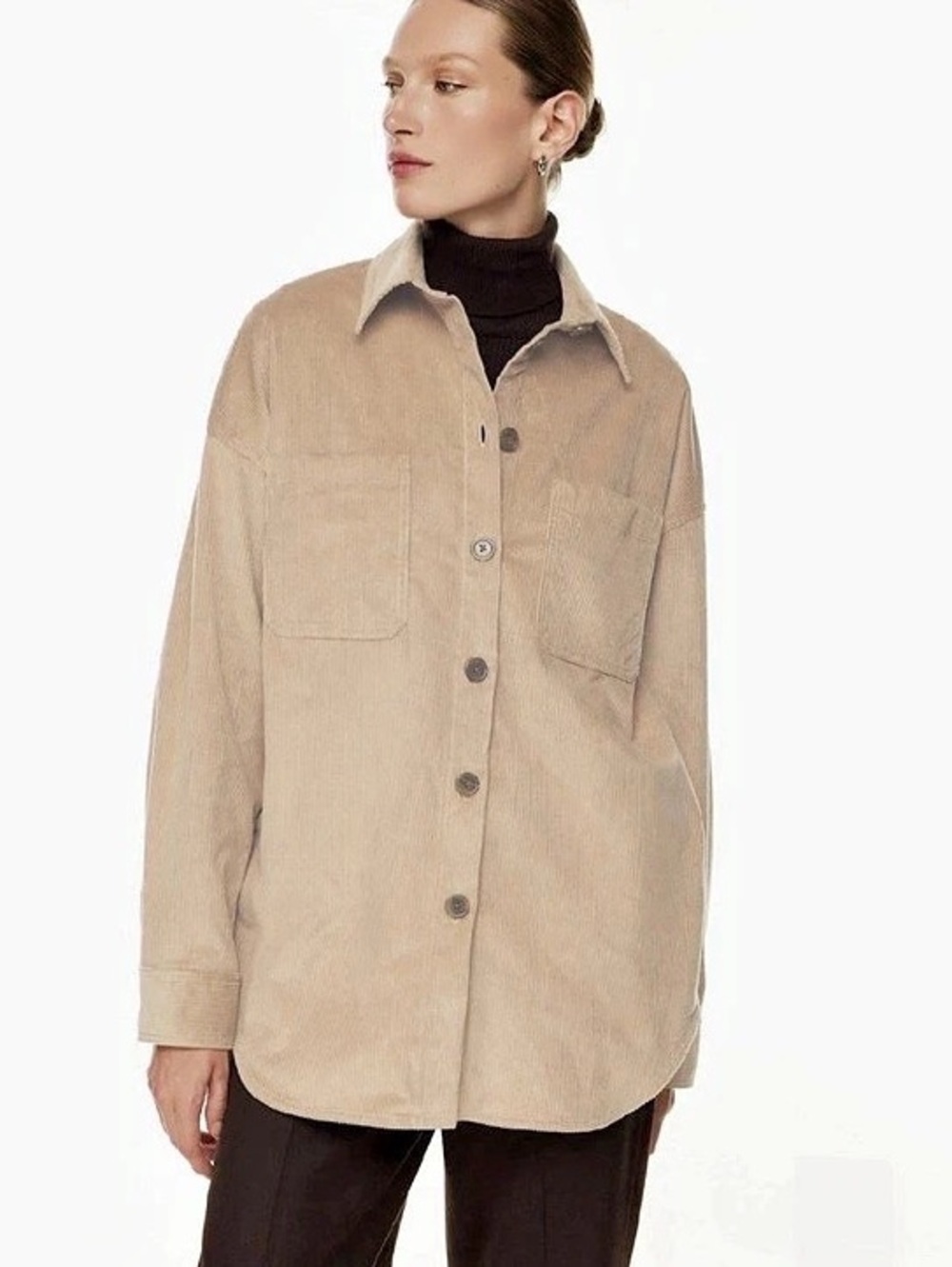Aritzia Babaton Graydon Corduroy Shirt Shacket L Oversized Minimalist Grunge Tan